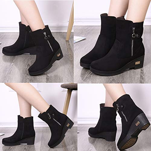 Botas de Nieve Zapatos para Invierno Mujer Piel Forradas Calientes Casual Calzado Antideslizante Botines Negro 39EU=40CN