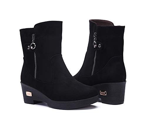 Botas de Nieve Zapatos para Invierno Mujer Piel Forradas Calientes Casual Calzado Antideslizante Botines Negro 39EU=40CN