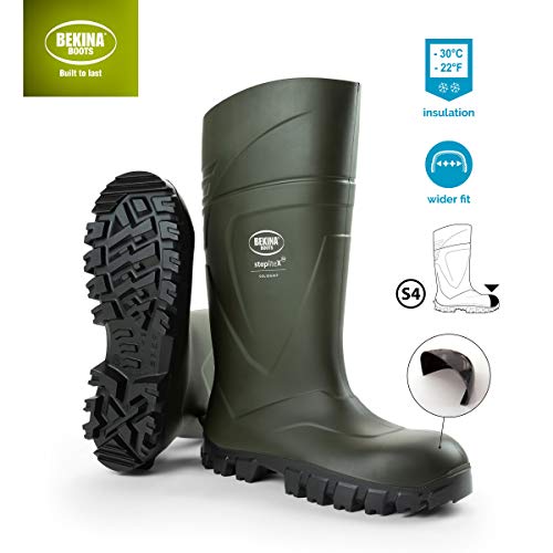 Botas de Seguridad y de Trabajo para Hombres y Mujeres Incl. Puntera de Acero, para Uso agrícola, garantizan una excelente adherencia, protección Aislante -30 Grados, Verde, EU 45