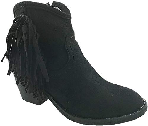 Botas de vaquero de ante sintético con flecos en el tobillo y cremallera lateral, tacón ancho, talla 38 a 42, color Negro, talla 39.5 EU