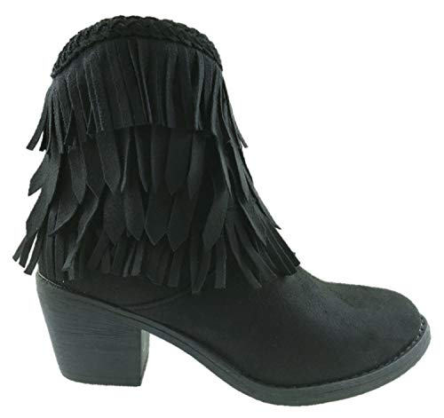 Botas de vaquero de ante sintético con flecos en el tobillo y cremallera lateral, tacón ancho, talla 38 a 42, color Negro, talla 41 EU