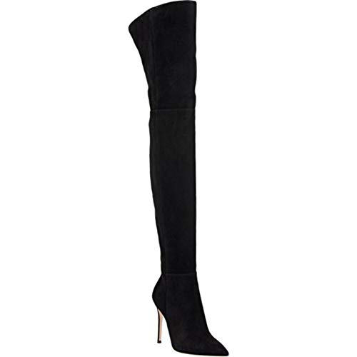 Botas Mosqueteras Mujer, Muslo Atractivo del Tacón Alto del Estilete del Ante, Privado De Personalización Moda Botas Cremallera Lateral Adecuados para La Mascarada, Fiesta, Bar,Negro,EU38