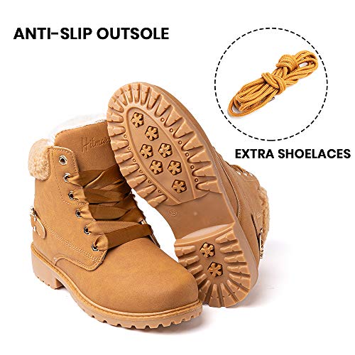 Botas Mujer Invierno Botas de Nieve Cálido Zapatos Botines Forradas Planas Snow Boots Antideslizante Calzado Comodos Cordones Caqui-1 43 EU