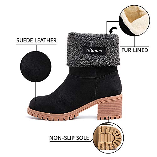 Botas Mujer Invierno Forradas Cálidas Botines Ante Plataforma Zapatos Nieve Cómodos Casual Negro EU 38