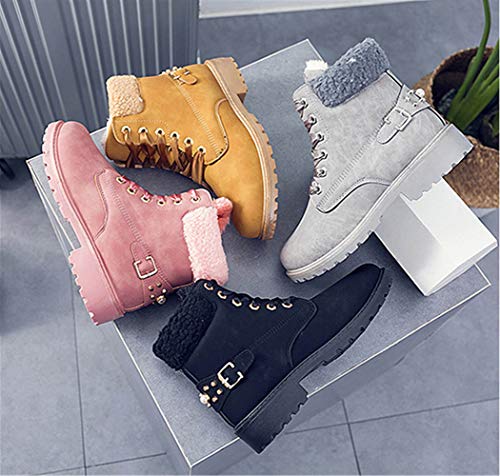 Botas Nieve Mujer Otoño Invierno Calentar Piel Forro Botines Goretex Retro Snow Boots Cordones Zapatillas Planas Negro 39