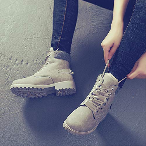 Botas Nieve Mujer Otoño Invierno Calentar Piel Forro Botines Retro Snow Boots Cordones Zapatillas Planas Gris 37