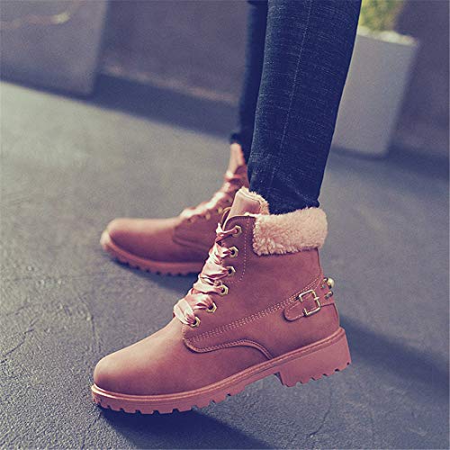 Botas Nieve Mujer Otoño Invierno Calentar Piel Forro Botines Retro Snow Boots Cordones Zapatillas Planas Rosa 40