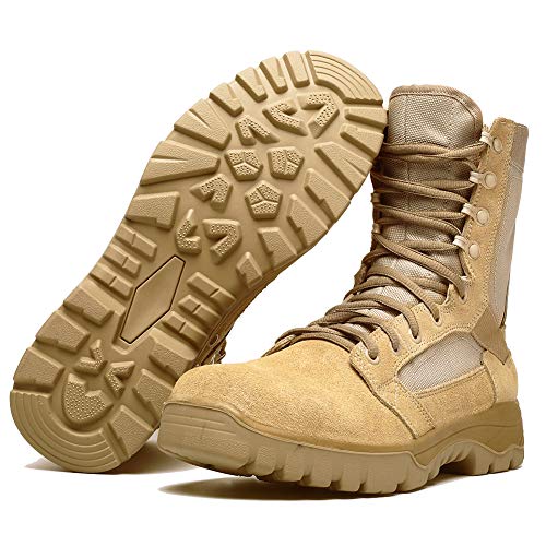 Botas tácticas Militares de Hombre Ultraligero, Tan Botas Jungle Combat, Zapatos de Trabajo y Seguridad (44 EU, Tan)