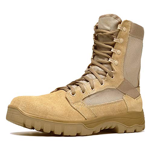 Botas tácticas Militares de Hombre Ultraligero, Tan Botas Jungle Combat, Zapatos de Trabajo y Seguridad (44 EU, Tan)