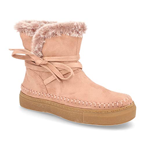 Botin de Mujer Forrado de Pelo Estilo Pastora Suela Efecto Crepe Otono Invierno 2019. Talla 40 Rosa