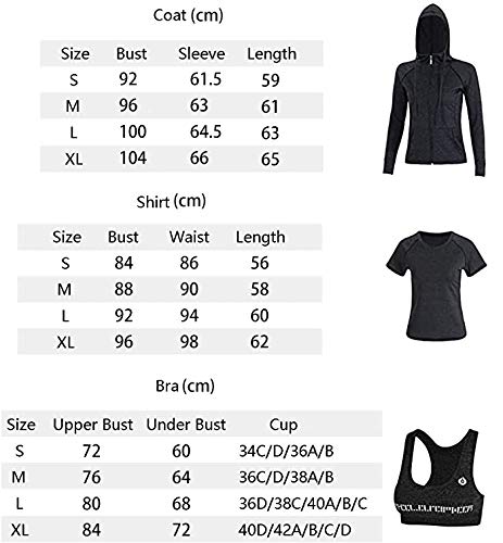 BOTRE 5 Piezas Conjuntos Deportivos para Mujer Chándales Ropa de Correr Yoga Fitness Tenis Suave Transpirable Cómodo (Negro, S)