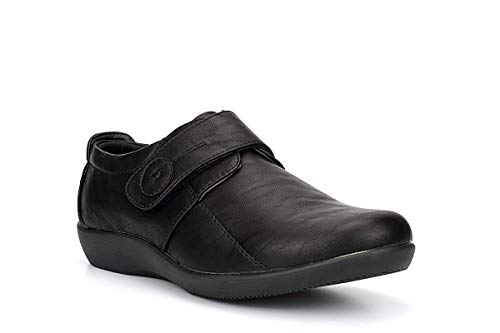 Boulevard - Zapatos Horma Extra Ancha y Cierre Adhesivo para Chica Mujer (41 EU) (Negro)