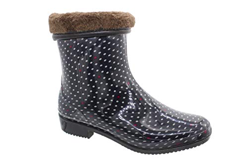 buyAzzo Botas de agua para mujer y niña, para el tiempo libre, botas de goma de media caña, cómodas, tacón en bloque, tallas 36-42, color Negro, talla 38 EU