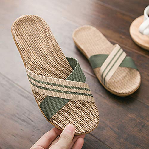 Bverionant Zapatillas de Estar por Casa de Lino, Slippers para Verano, Zapatillas Interior Sandalias Unisex, Pantuflas Casa para Hombres y Mujeres Cómoda Fresca Verde 39-40