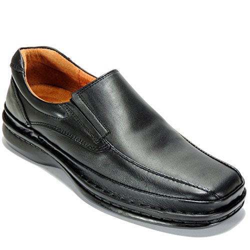 Cactus 4002G Mocasín Piel Hombre Confortable Cosido Estilo 24 Horas Camarero Antideslizante para Hombre Negro Talla 49