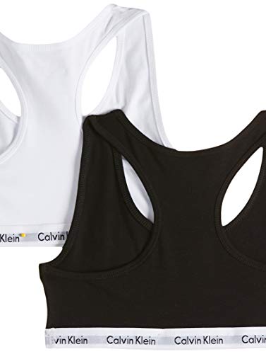 Calvin Klein 2pk Bralette Ropa interior, White/Black 908, 12-14 años para Niñas