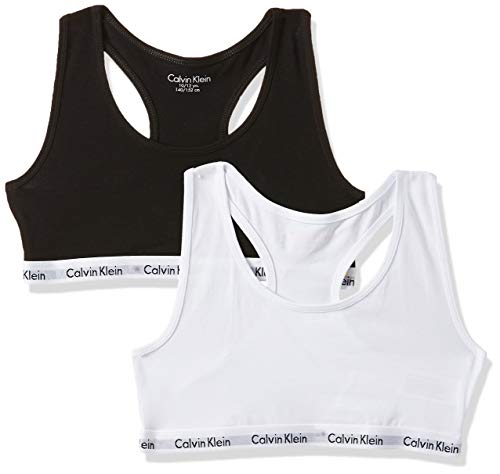 Calvin Klein 2pk Bralette Ropa interior, White/Black 908, 12-14 años para Niñas