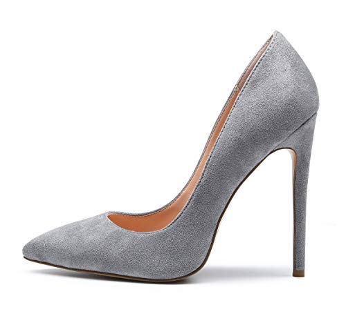 CASTAMERE Mujer Zapatos de Tacón Zapatos Mujer Tacon Fiesta Sexy Clásico Stilettos High Heels Fiesta Boda para Mujer Tacones Altos 12cm Ante Gris EU 39