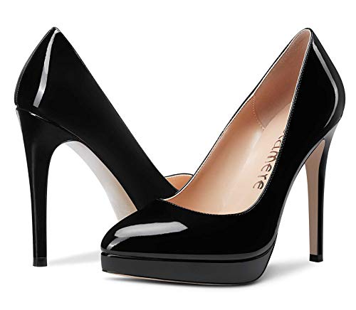 CASTAMERE Zapatos de Tacón Plataforma Mujer Moda Pumps Tacón de Aguja 12CM High Heels Negro Charol Zapatos EU 38