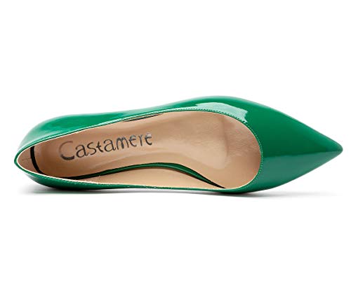 CASTAMERE Zapatos Planos Mujer Puntiagudas Ancho Tacón Cómodos Bailarinas Verde Charol Zapatos EU 40.5