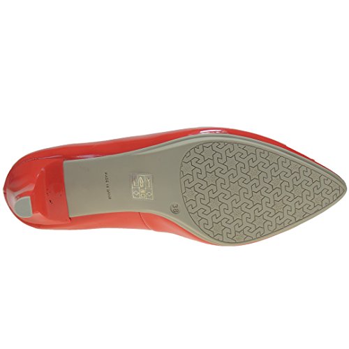 CHAMBY 4270 Zapato Salón Piel Tacón Fino 7 Cm Piso Goma para Mujer Coral Talla 40