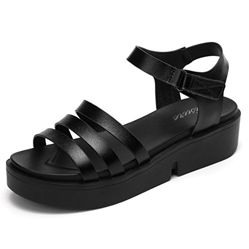 Chanclas Cómodo Sandalias Planas para Estudiantes de Velcro Verano Femenino con Sandalias Gruesas Salvajes La Palabra con Sandalias Romanas (2 Colores Opcionales) (tamaño Opcional) Aumentado