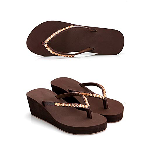 Chanclas de Tacón de Cuña para Mujer Sandalias de Piscina Verano (EU 35/ Fabricante 36, Marrón)