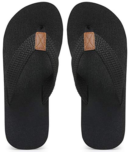 Chanclas para Hombre Talla 8, Zapatos de Playa de Verano, Sandalias de Tanga con Suela Gruesa de Ducha de Goma Antideslizante, Todo Negro