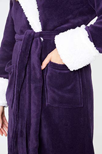 CityComfort Bata de Estar por Casa Mujer Invierno con Capucha, Ropa de Dormir Suave Material de Forro Polar, Batín Tejido Peluche Accesorios Mujer, Regalos para Mama (M, Morado Oscuro)