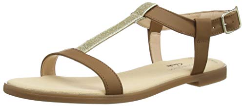 Clarks Bay Rosa, Sandalias con Tira Vertical Mujer, Marrón (Tan Combi Tan Combi), 40 EU