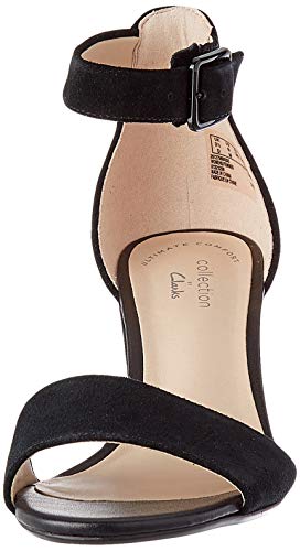 Clarks Deva Mae, Zapatos con Tacon y Correa de Tobillo Mujer, Negro (Black Suede-), 38 EU