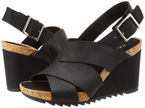 Clarks Flex Sand, Sandalias de Talón Abierto Mujer, Negro (Black Leather Black Leather), 37 EU