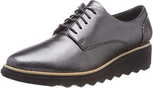 Clarks Sharon Noel, Zapatos de Cordones Derby Mujer, Plateado (Gun Metal Lea), 38 EU