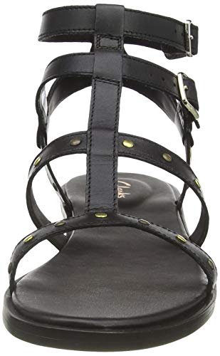 Clarks Willow Glad, Sandalias de Gladiador para Mujer, Negro (Black Leather Black Leather), 40 EU