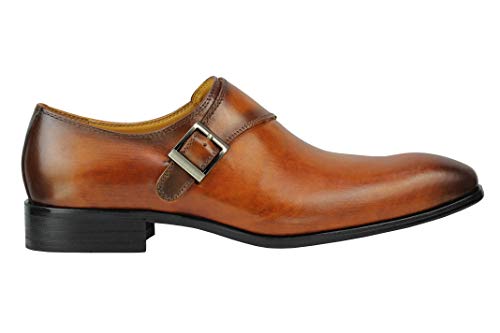 Classic Pulido De Cuero Real De Los Hombres Solo Monje Calzado Antideslizante Hebilla De Correa sobre El Smart Work Vestido Mocasín [Hy50-K36-Yellow-43]