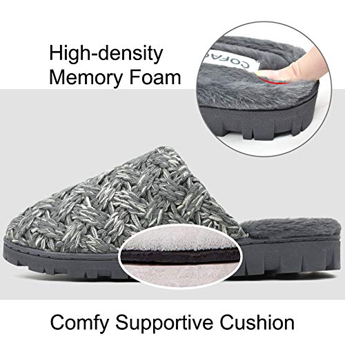 COFACE Gris Zapatillas Casa Mujer Pantuflas de Espuma Viscoelástica de Invierno Antideslizante Zapatos de Lana Cálido con Interior y Exterior Talla 39EU