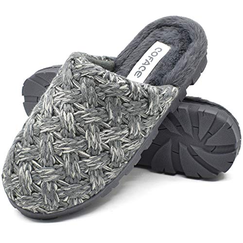 COFACE Gris Zapatillas Casa Mujer Pantuflas de Espuma Viscoelástica de Invierno Antideslizante Zapatos de Lana Cálido con Interior y Exterior Talla 39EU