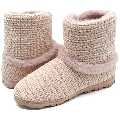 COFACE Zapatillas de Casa para Mujer Invierno, Botas Cerradas Pantuflas, Zapatos Cálidos con Forro de Felpa con Suaves Pompones y Suela de Goma Antideslizante Talla 41