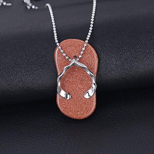 Collares Pendientes De Piedra,Zapatilla Divertida Unisex Zapato Natural Marrón Goldstone Colgante De Piedras Preciosas Cadena De Cuentas De Plata De Moda Encantos De Verano Regalo De Joyería Para