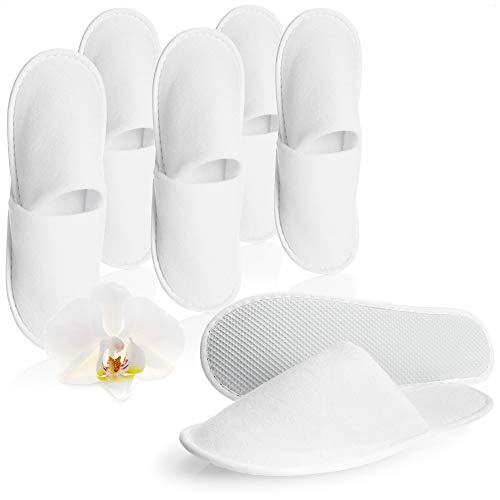 com-four® 6 Pares de Zapatillas de Felpa - Pantuflas Cómodas - Babuchas con Suela Antideslizante - Talla 42/43 - Color: Blanco (06 Pares Blancos - 42/43)