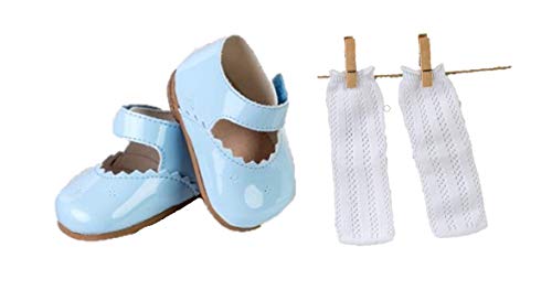 Conjunto de Zapato Merceditas de Color Azul Celeste + calcetín Blanco para muñecos de 43-46 cm.