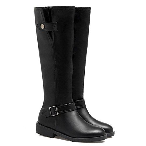 COOLCEPT Mujer Botas Hebilla Tacon Plano con Cremallera Black Size 40 Asian