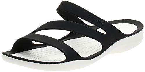 crocs 203998, Chanclas Mujer, Negro (Black/White), 38/39 EU (W 8 US)