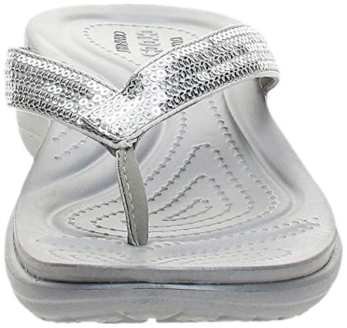 Crocs Capri V Sequin Flip, Mujer Sandalia, Plateado (Silver), 39-40 EU