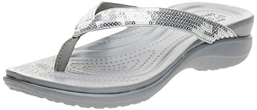 Crocs Capri V Sequin Flip, Mujer Sandalia, Plateado (Silver), 41-42 EU