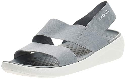 Crocs Literide Stretch Sandal Women, Sandalias de Punta Descubierta para Mujer, Gris (Light Grey/White 00J), 37/38 EU