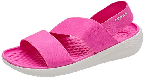 Crocs Literide Stretch Sandal Women, Sandalias de Punta Descubierta para Mujer, Rosa (Electric Pink/Almost White 6qv), 39/40 EU