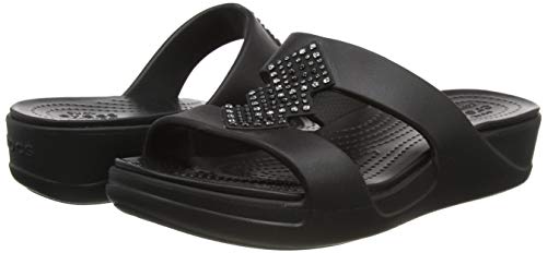 Crocs Monterey Shimmer Slip On Wedge, Sandalias con cuña Mujer, Black, 35 EU