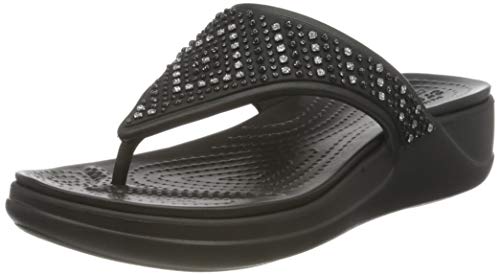 Crocs Monterey Shimmer Wedge Flip, Sandalias con cuña Mujer, Black, 37 EU