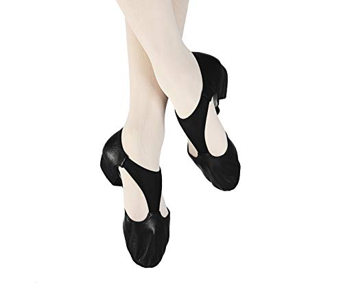 DANCEYOU Zapatos de Jazz para Mujer con Suela Blanda Zapatos de Baile Latino para Hombre Sandalias de Enseñanza de Baile de Cuero para Baile de Salón Salsa Latina Moderna, Negro EU 40